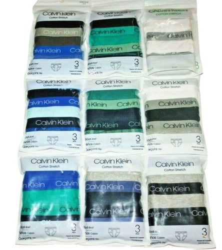 Calvin Klein Boys' Cotton Briefs 3pk Black White Blue Heather Grey Green New - Picture 3 of 22