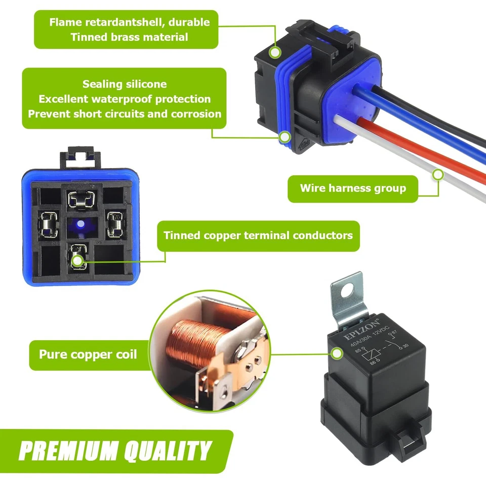Relé impermeable 4 PIN 40/30 AMP 12V DC SPST resistente 14 AWG cobre estañado Foto 3 de 4