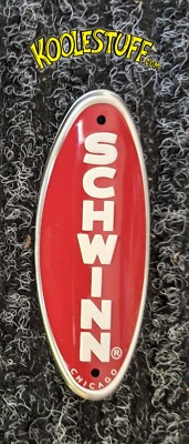 Schwinn Restoration Bicycle Head Badge/Name Plate * RED w/ White MADE USA