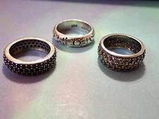 3 Bands Black Stone DQCZ Diamonique Mexico Pattern 925 Sterling Silver Rings 6&5