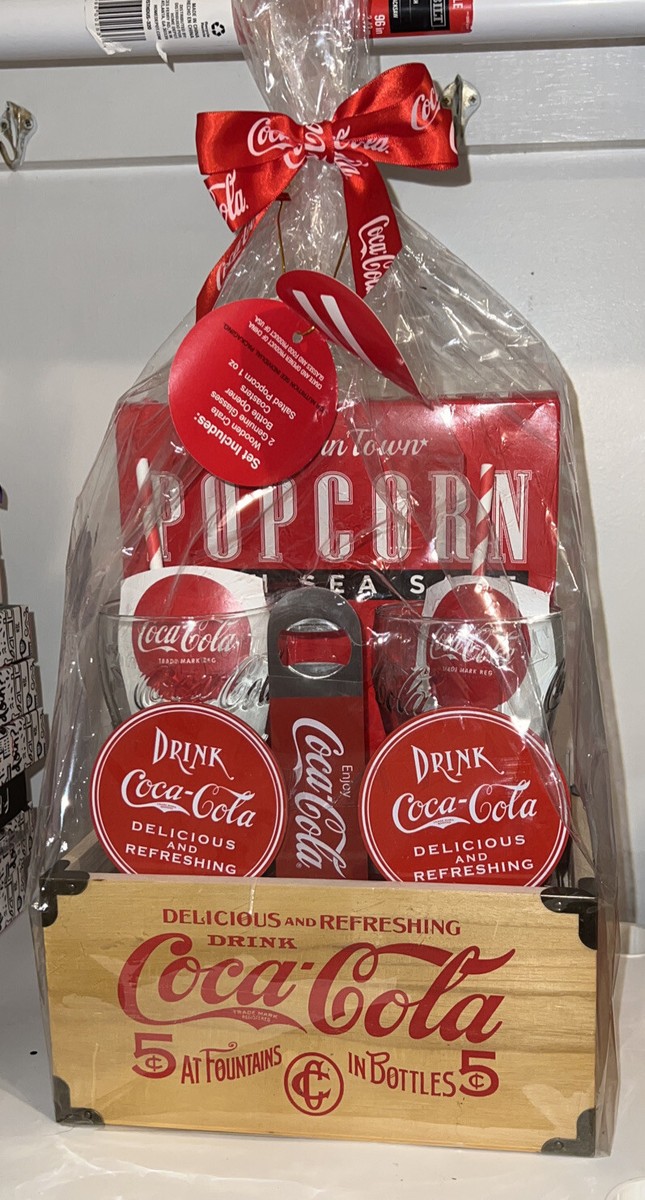 Coca-Cola Collectable Glass Set w Wood Crate 2 Glasses & Sea