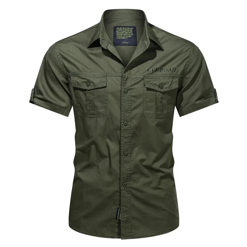 Men's Military Cargo Shirt Short Sleeve Cotton Work Hiking Fishing Casual Top