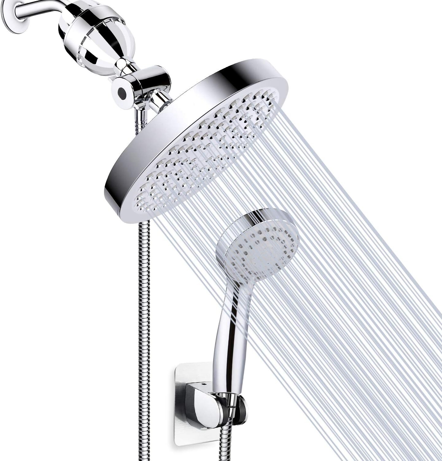 Luxury High-Pressure Rainfall Shower Head with Handheld Filter & 60'' Hose