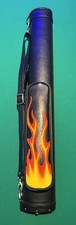 2x2 Hard Pool Cue Case Black Flame Design Shoulder Strap Excellent Condition