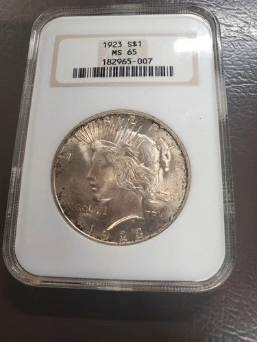 1923 P NGC MS65 Peace Silver Dollar $1 US Mint Coin 1923-P MS-65 FATTY HOLDER