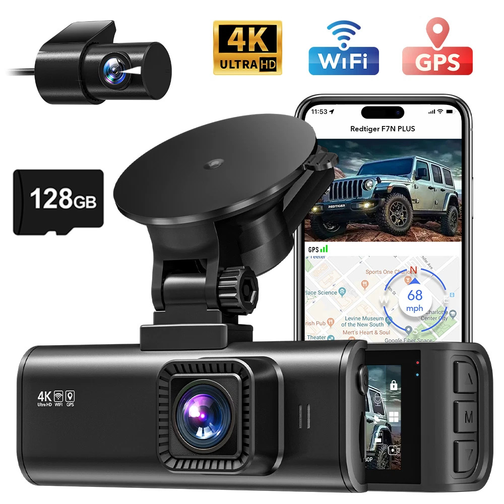 REDTIGER F7NP 128GB SD Card Dash Cam 4K Front and Rear Dash Camera for Cars Free