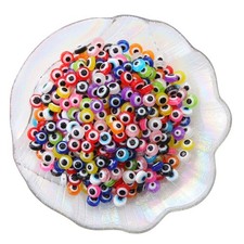 300pcs Evil Eye Beads for Jewelry Making,Flat Round Bead Small, Mixed Color