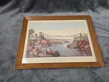 CURRIER and IVES The Railroad Suspension Bridge Niagara Fall 1952 Framed Matted