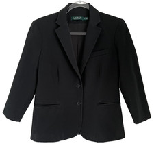 Lauren Ralph Lauren Black Cotton Blend Blazer Jacket Size 10 Stretch