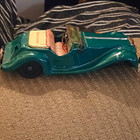 Vintage Green Tin Litho Wind-Up Convertible Toy Car w/ Lithographed Underside — photo 1