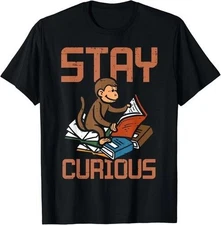 Stay Curious Monkey Reading Funny Book Lover Bookworm Gift Unisex T-Shirt