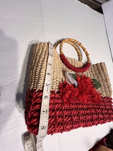 Woven Flowers Handbag Hippie Purse Festival Magnectic Close Red Cottage Core - Picture 9 of 11