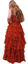 Red Layered Ruffle Evening Gown with Lace-Up Back