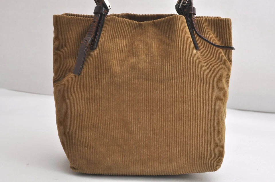 Auténtico Bolso de Mano de Hombro FENDI Vintage Cartera Pana Cuero Marrón 4351N Foto 3 de 4