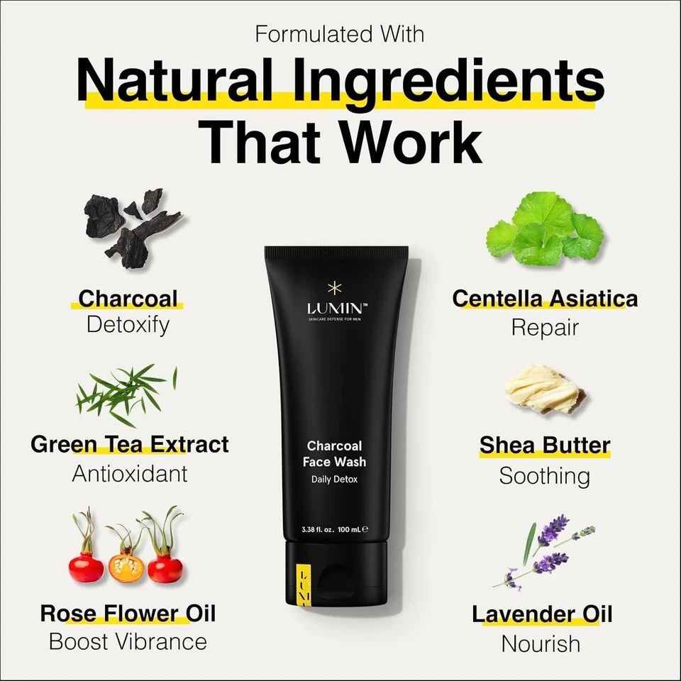 Jabón facial de carbón para el cuidado de la piel de los hombres - desintoxicación diaria, limpiador facial hidratante, R... Foto 2 de 4