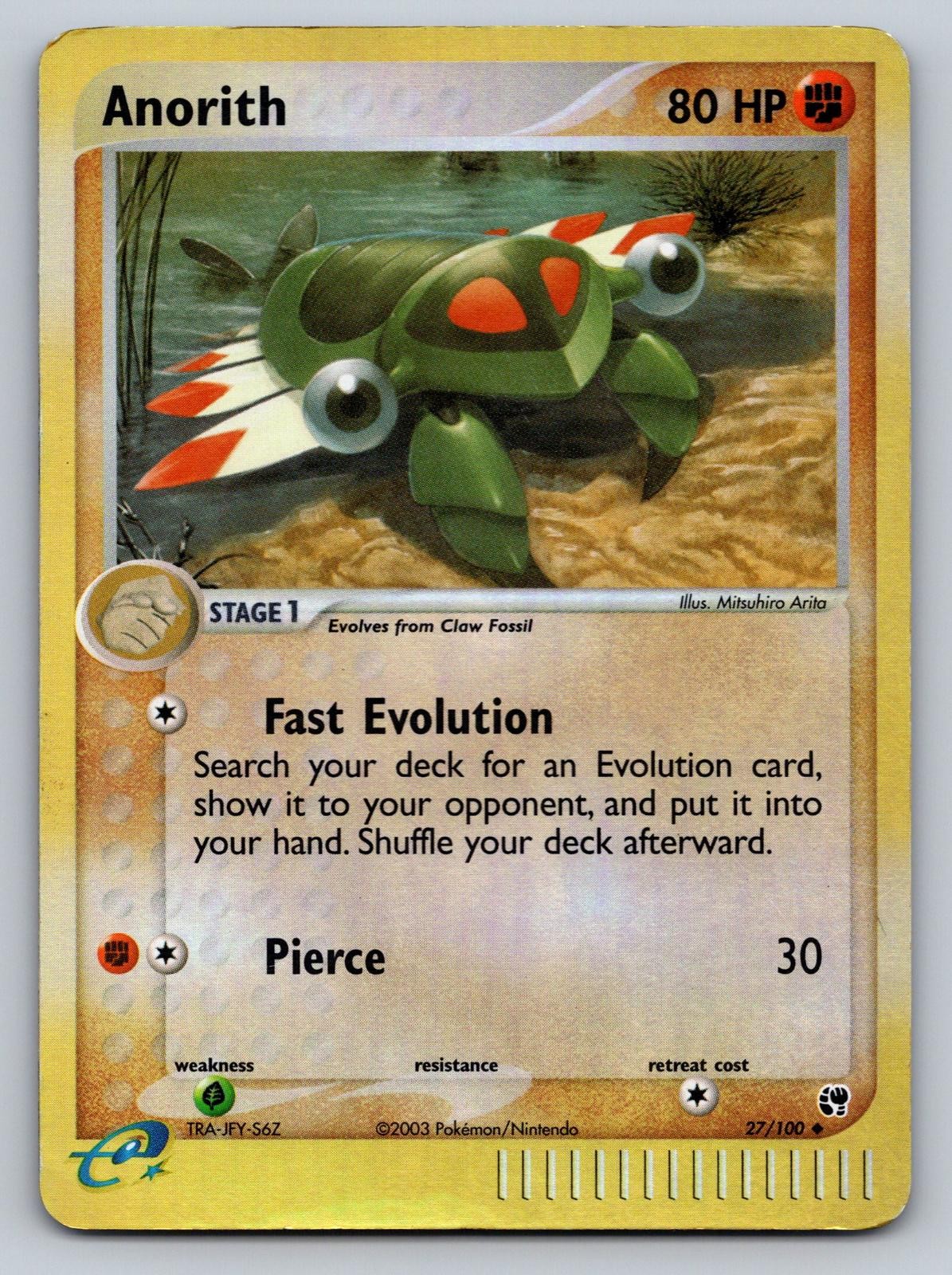 Anorith 27/100 Uncommon Sandstorm Pokemon Reverse Holo Heavily Played