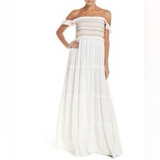 Tory Burch NEW Smocked Rainbow White Maxi Dress sz XS $395