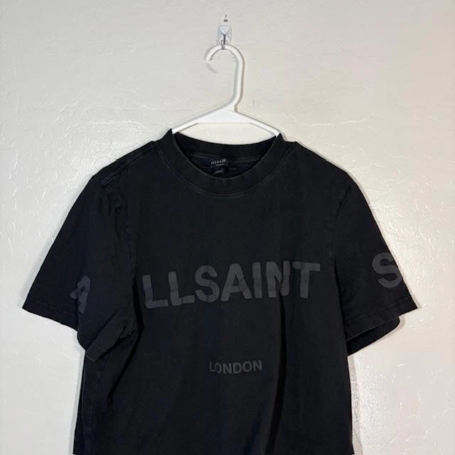 AllSaints Shirt Womens Medium Black Lisa Baggy Tee Cropped Boxy London Logo - Image 2 of 4