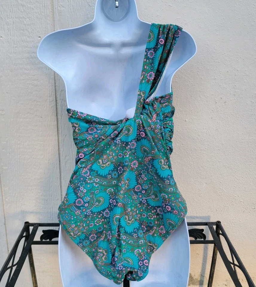 J. Traje de baño Crew Eco acanalado un hombro una pieza cachemira talla 10 floral boho Foto 3 de 4