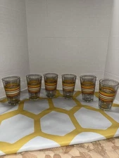 Vintage Libbey Glasses Family Friends Striped Fall Colors Set of 6 Tumblers
