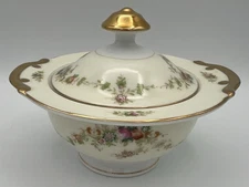 Meita Bone China Floral Lidded Round Dish Gold Gilt Japan 6"