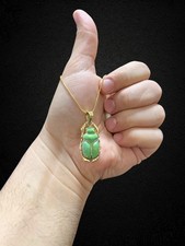 Light Green Scarab Necklace with Gold Frame Handmade in Egypt