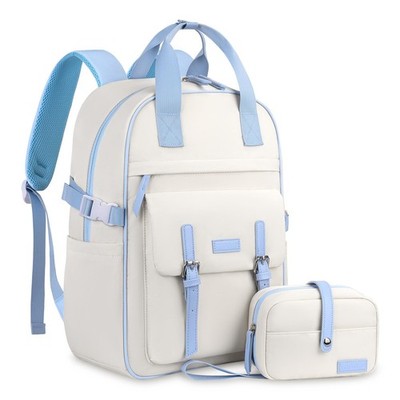 MOSISO Travel Backpack for Women, 15.6 inch Laptop 17.32 inches, Beige&blue