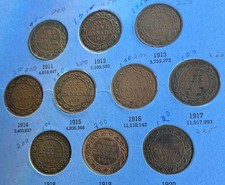 1911-1920 CANADA LARGE CENTS, XF (10 pieces) King George V