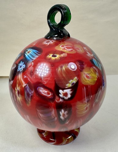 Murano Millefiori Globe Orb Footed Free Standing Hanging Witch Ball - Red Blue - Picture 4 of 8