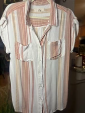 Thread & Supply Women's Creme and Pink Button Down Blouse Size M 8-12