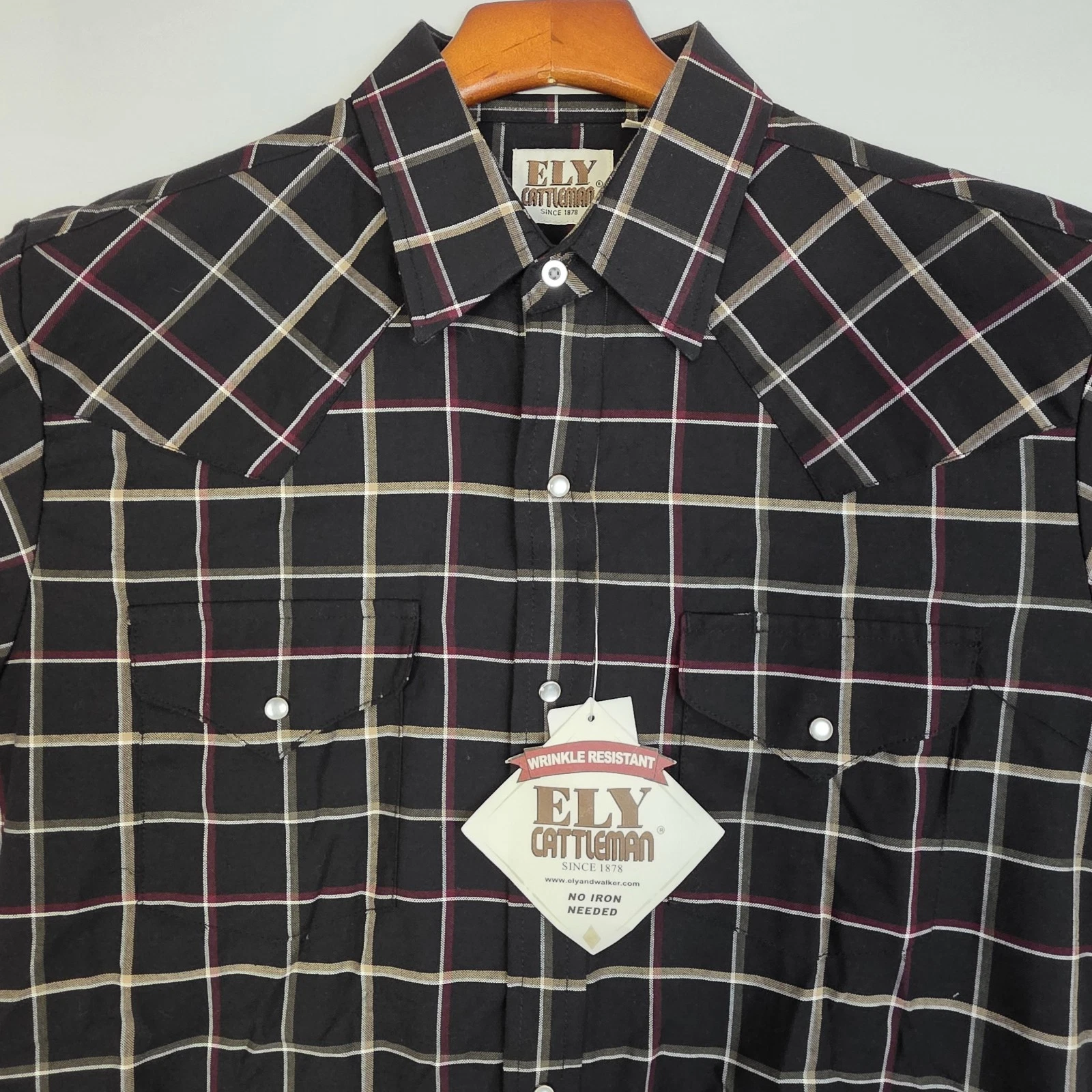 Ely Cattleman Western Shirt Mens M Pearl Snap Plaid Cowboy Rodeo Ranch Wear NWT