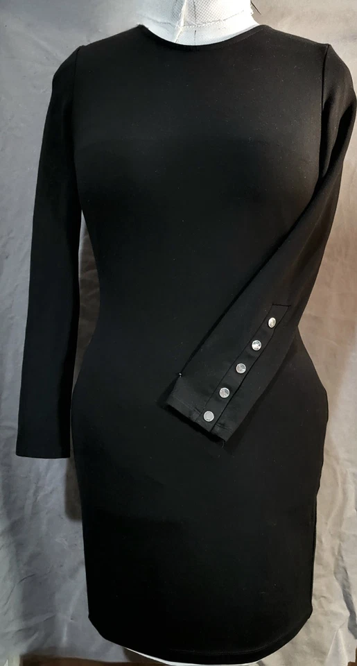 Bebe Cremallera Trasera Longitud Cóctel. Vestido Vaina Pequeño Negro Talla L Foto 2 de 4