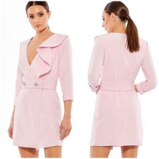 Mac Duggal NWT Pink Ruffled Faux Tuxedo Mini Dress V-Neck 3/4 Sleeve Size 0