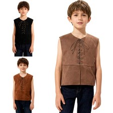 Kids Boys Girls Medieval Renaissance Vest Costume Teen Pirate Top Tee Shirts
