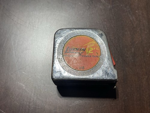VINTAGE LUFKIN Y12 12' MEASURING TAPE - MADE IN USA Chrome With Belt Clip