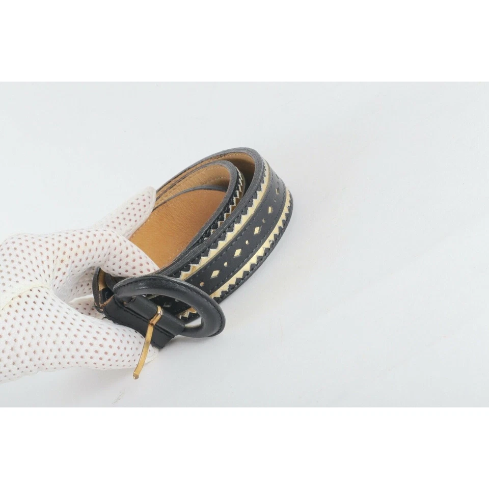 Cinturón de cuero vintage Kenzo negro recortado talla M diseñador París moda chic Foto 2 de 4