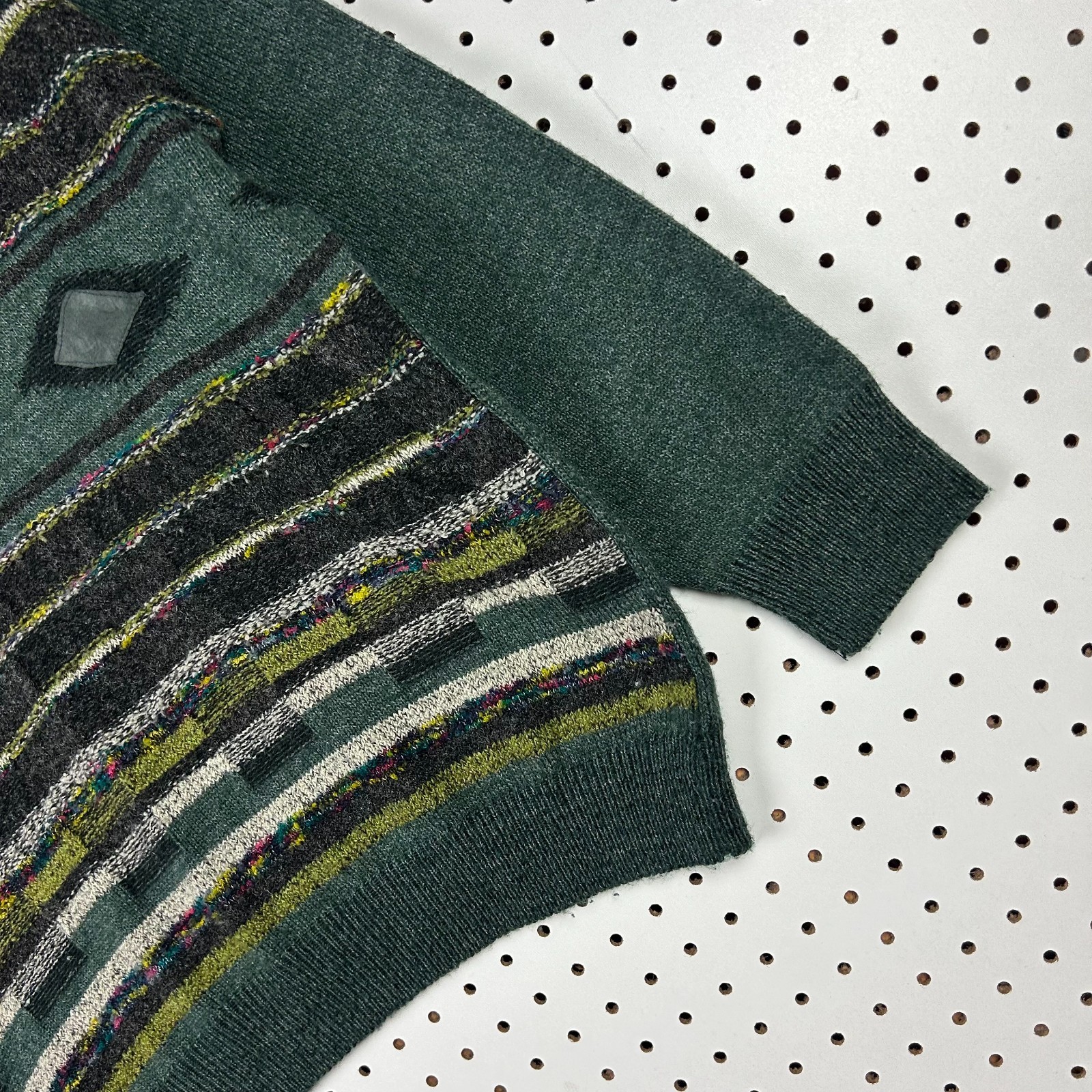 Bugatchi Collared Knit Sweater Large Button Green… - image 3