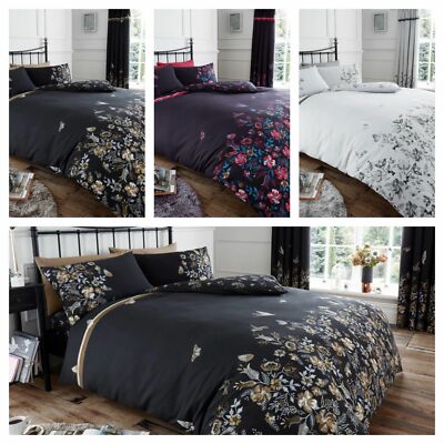 LUXURY MARIA FLORAL REVERSIBLE SOFT DUVET QUILT COVER BEDDING SET WITH PILLOW