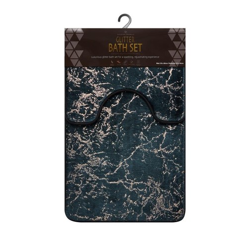 2 Piece Memory Foam Glitter Bath Mat Set Anti Slip Soft Pedestal Bathroom Rug - Picture 29 of 32