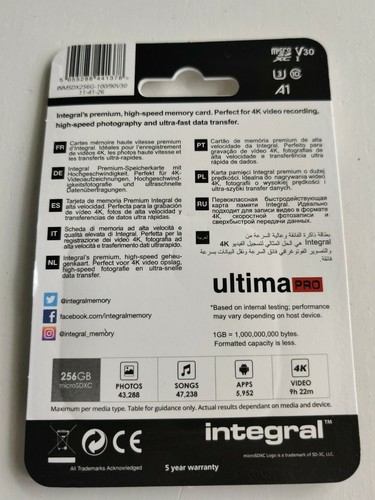 Integral 256GB UltimaPro MicroSDXC Class 10 UHS Class 3 Memory Card - Picture 2 of 3