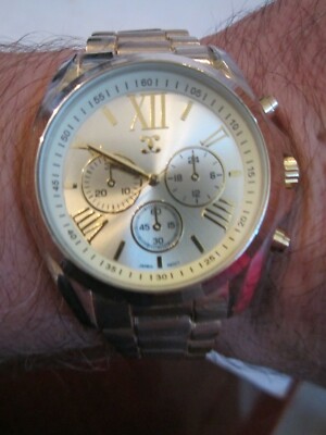 HEAVY GOLD TONE QUARTZ WATCH WITH 3 DIALS - JUBILEE BAND - SC-6