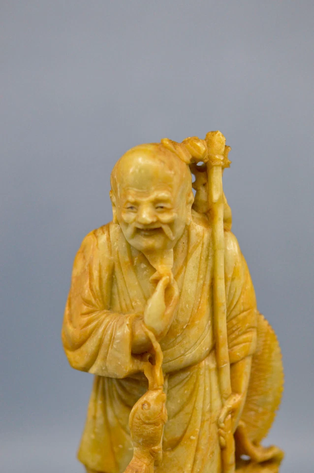 Figura de piedra de jabón vintage, china, 8,5 pulgadas de alto Foto 2 de 4