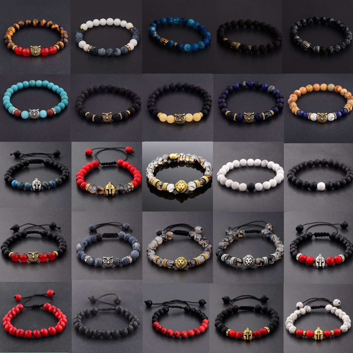 Hombres Mujeres 8mm Natural Redondo Piedras Preciosas Cuentas Hechas a Mano Pulseras Dije Joyería