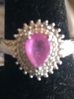 Hot Pink Sapphire Surrounded by Zircon Ring, Size 7 — photo 2