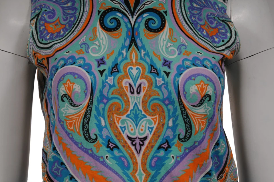 Camiseta sin mangas Etro para mujer con estampado de cachemira talla mediana azul verde naranja púrpura algodón Foto 2 de 4