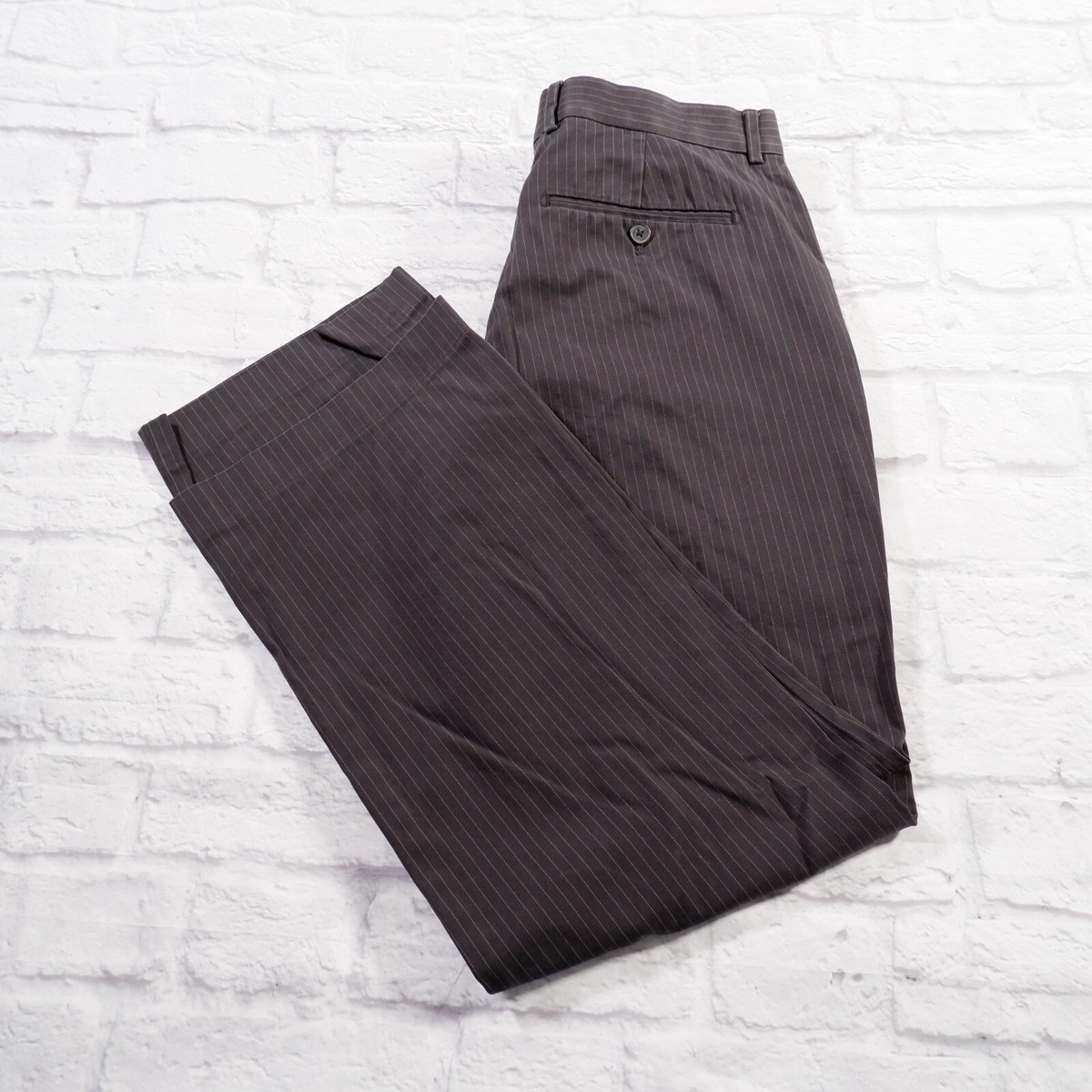 Express Producer Black Striped Flat Front Cotton Mens Dress Pants 32 x 32