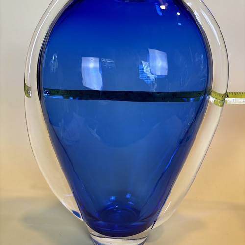 Vaso decorativo da collezione in vetro soffiato a mano blu cobalto trasparente stile Murano 9" - Foto 7 di 8