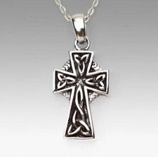 Curvy Cross Sterling Silver Funeral Cremation Urn Pendant w/Chain for Ashes