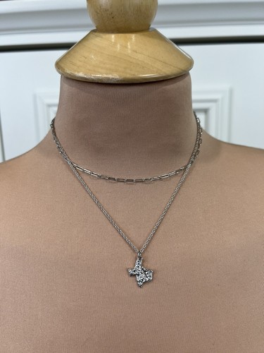 Texas Lone Star State Shaped Halskette zierlich geschichtet silberfarben