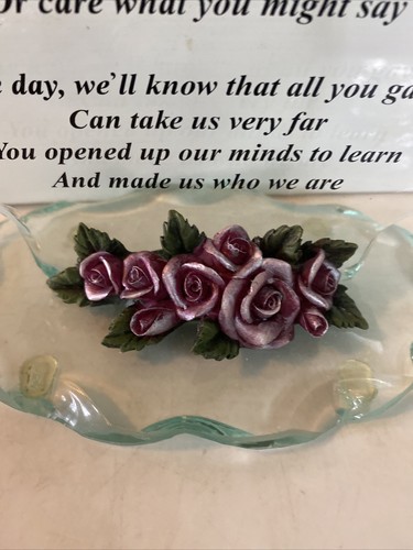 J&D Designs Teacher Sentiment Glass Plaque w/Flower Base ~NEW With Box - Picture 3 of 8